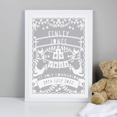 Personalised Memento Personalised Grey Papercut Style A3 White Framed Print