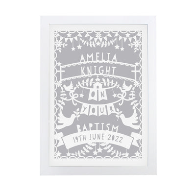 Personalised Memento Personalised Grey Papercut Style A4 White Framed Print
