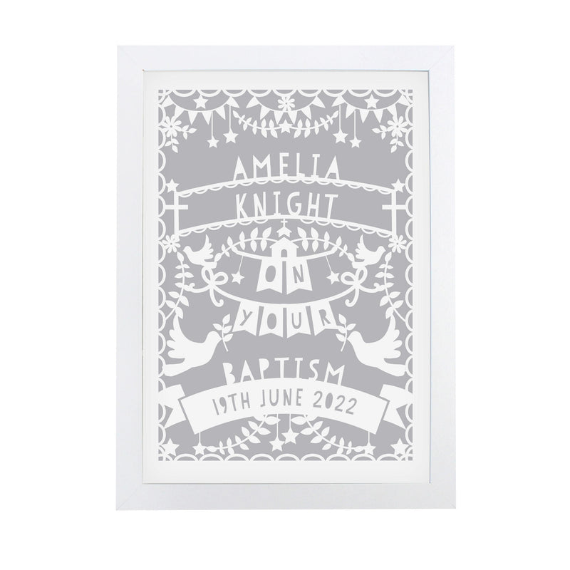 Personalised Memento Personalised Grey Papercut Style A4 White Framed Print