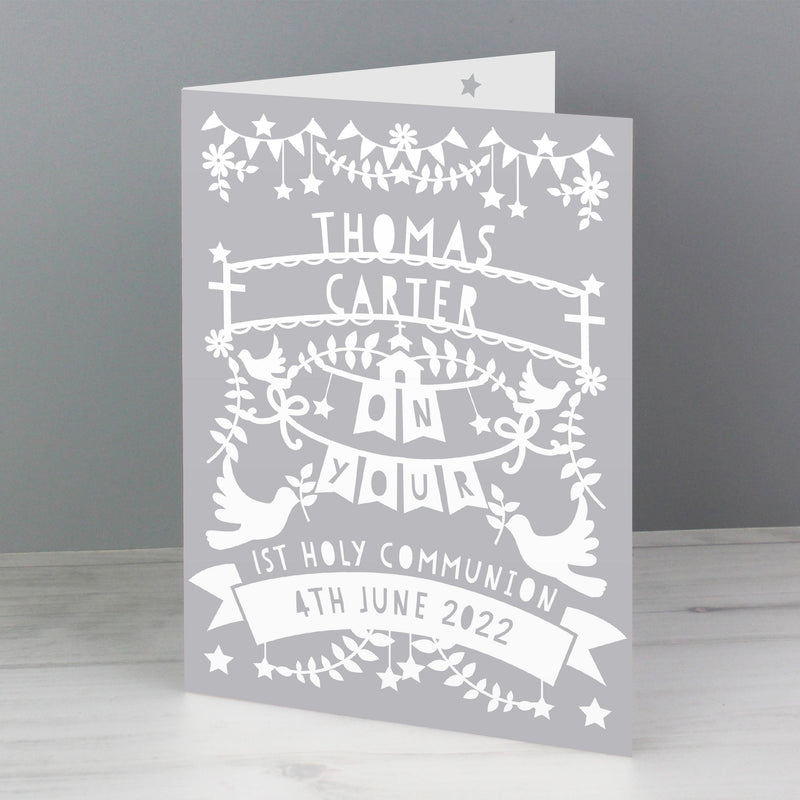 Personalised Memento Personalised Grey Papercut Style Card