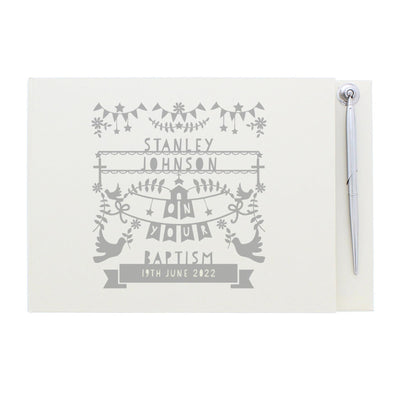 Personalised Memento Personalised Grey Papercut Style Hardback Guest Book & Pen