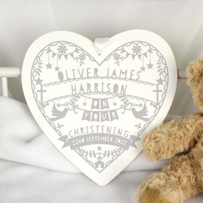 Personalised Memento Personalised Grey Papercut Style Large Wooden Heart