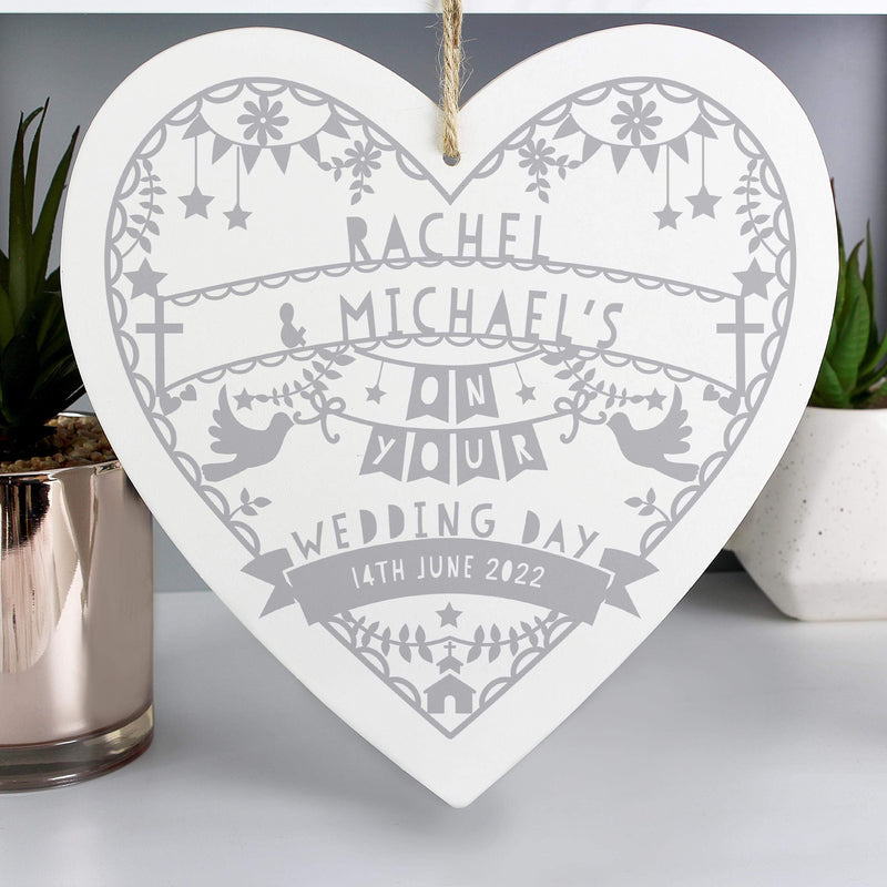 Personalised Memento Personalised Grey Papercut Style Large Wooden Heart