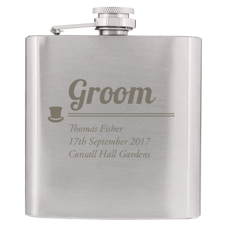 Personalised Memento Glasses &amp; Barware Personalised Groom Hip Flask