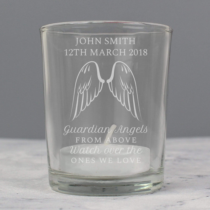 Personalised Memento Candles & Reed Diffusers Personalised Guardian Angel Wings Votive Candle Holder