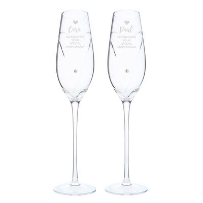 Personalised Memento Glasses & Barware Personalised Hand Cut Heart Celebration Pair of Flutes with Swarovski Elements in Gift Box