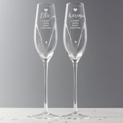 Personalised Memento Glasses & Barware Personalised Hand Cut Heart Celebration Pair of Flutes with Swarovski Elements in Gift Box