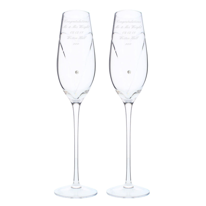 Personalised Memento Glasses & Barware Personalised Hand Cut Heart Pair of Flutes with Swarovski Elements with Gift Box
