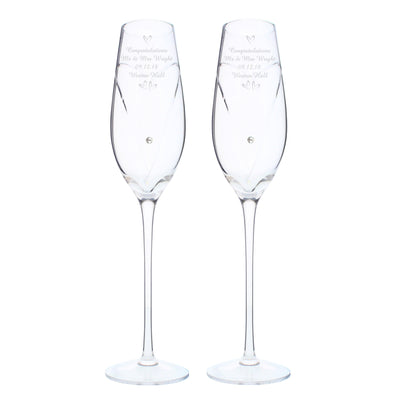 Personalised Memento Glasses & Barware Personalised Hand Cut Little Hearts Pair of Flutes with Swarovski Elements with Gift Box