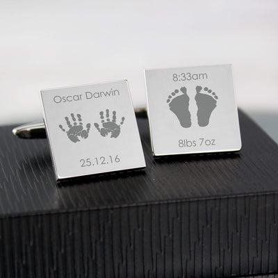 Personalised Memento Jewellery Personalised Hands and Feet New Baby Square Cufflinks