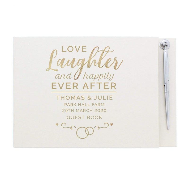 Personalised Memento Photo Frames, Albums and Guestbooks Personalised Happily Ever After Wedding Hardback Guest Book & Pen
