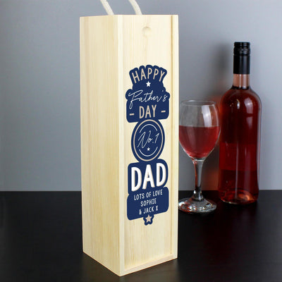 Personalised Memento Personalised Happy Father's Day No. 1 Dad Wooden Wine Bottle Box