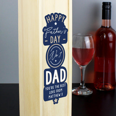 Personalised Memento Personalised Happy Father's Day No. 1 Dad Wooden Wine Bottle Box