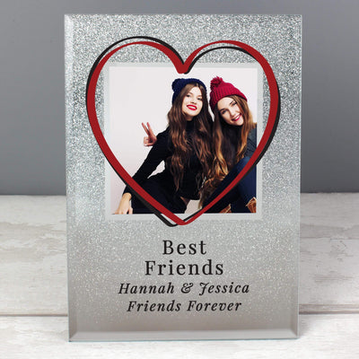 Personalised Memento Personalised Heart 4x4 Glitter Glass Photo Frame