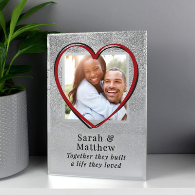 Personalised Memento Personalised Heart 4x4 Glitter Glass Photo Frame
