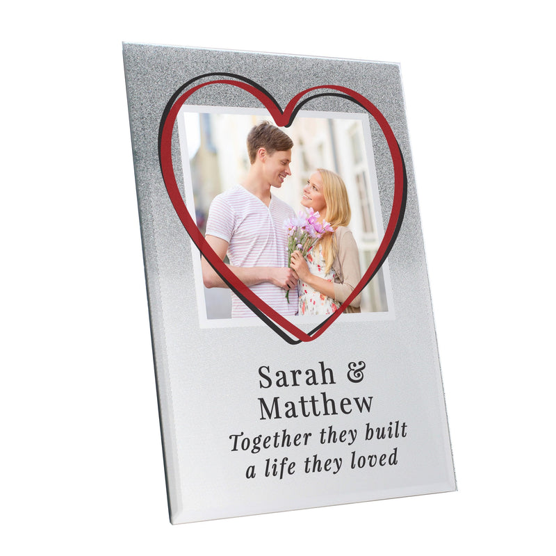 Personalised Memento Personalised Heart 4x4 Glitter Glass Photo Frame