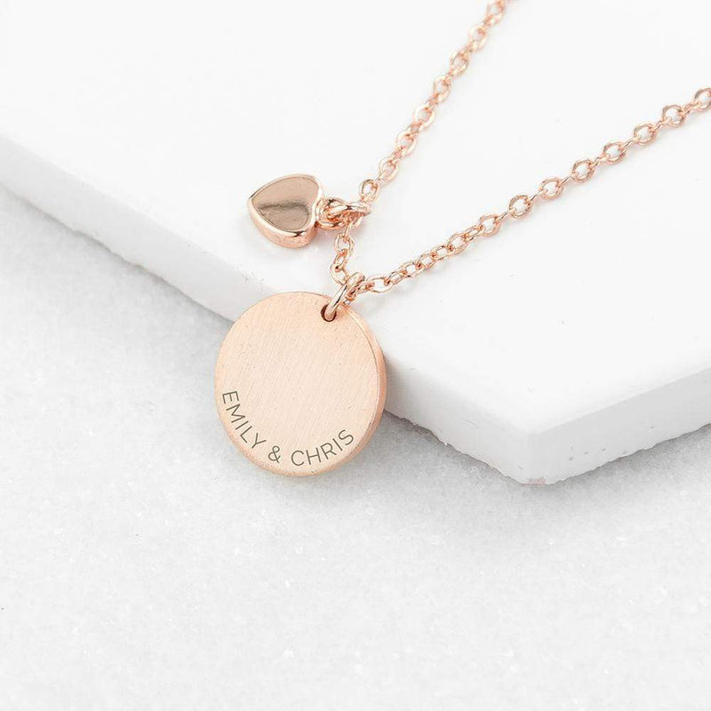 Treat Rose Gold Personalised Heart And Disc Family Necklace