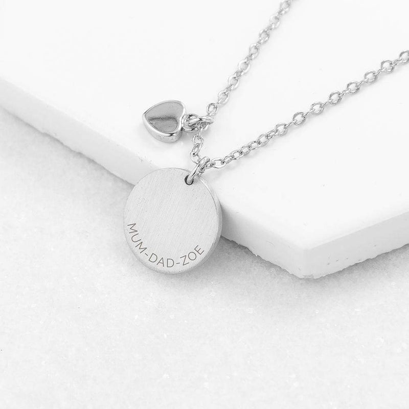 Treat Silver Personalised Heart And Disc Family Necklace