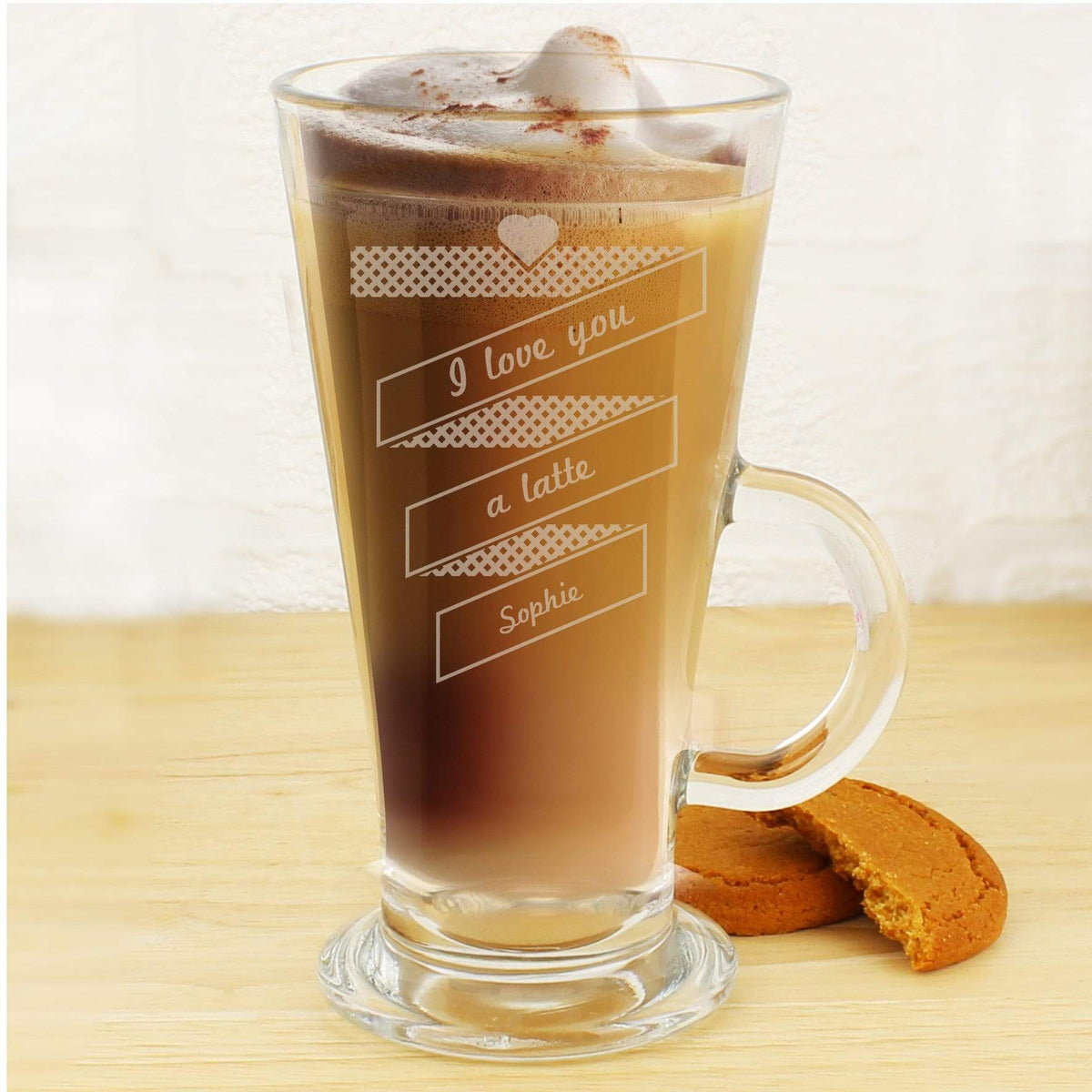Personalised Memento Glasses & Barware Personalised Heart Banner Latte Glass