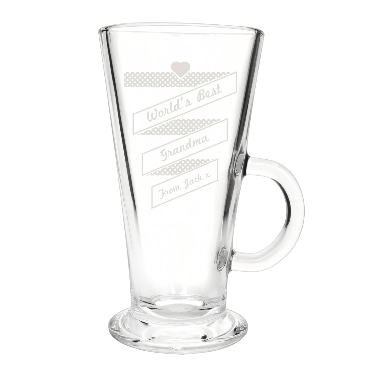 Personalised Memento Glasses & Barware Personalised Heart Banner Latte Glass