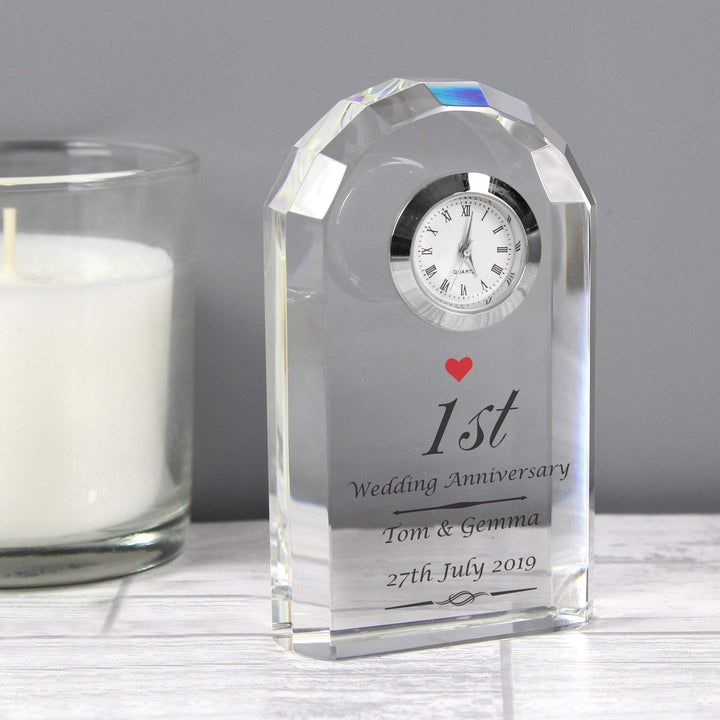 Personalised Memento Clocks &amp; Watches Personalised Heart Motif Crystal Clock