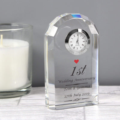 Personalised Memento Clocks & Watches Personalised Heart Motif Crystal Clock