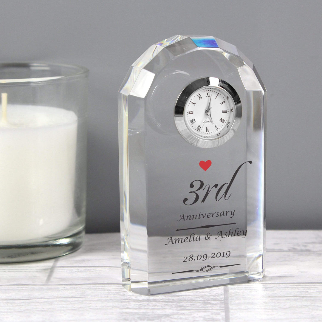 Personalised Memento Clocks &amp; Watches Personalised Heart Motif Crystal Clock