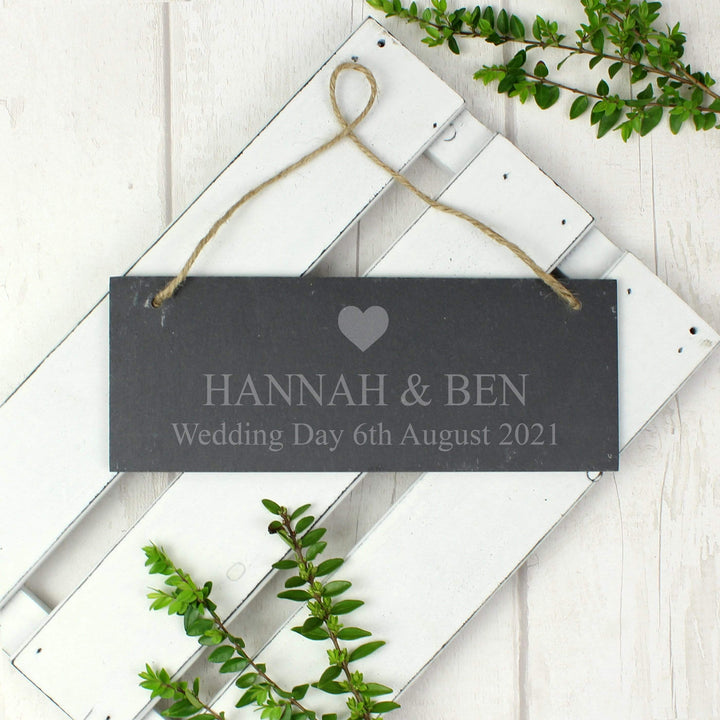 Personalised Memento Slate Personalised Heart Motif Hanging Slate Plaque