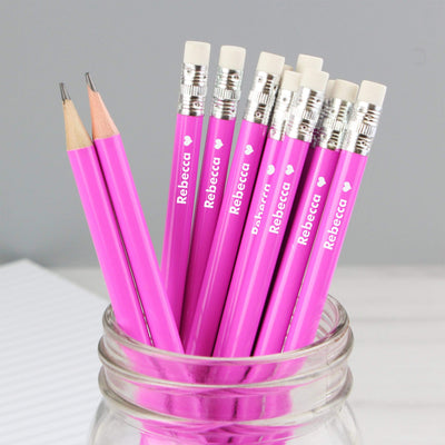 Personalised Memento Stationery & Pens Personalised Heart Motif Pink Pencils