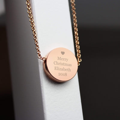 Personalised Memento Jewellery Personalised Heart Rose Gold Toned Disc Necklace