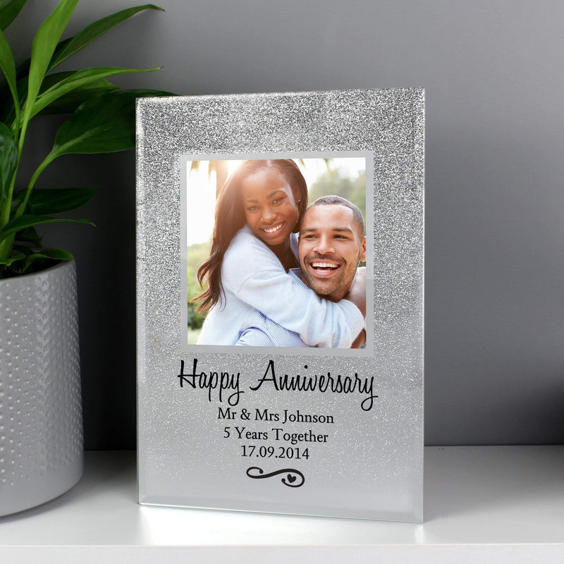 Personalised Memento Photo Frames, Albums and Guestbooks Personalised Heart & Swirl 4x4 Glitter Glass Photo Frame