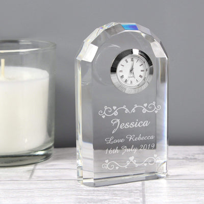 Personalised Memento Clocks & Watches Personalised Heart Swirl Crystal Clock