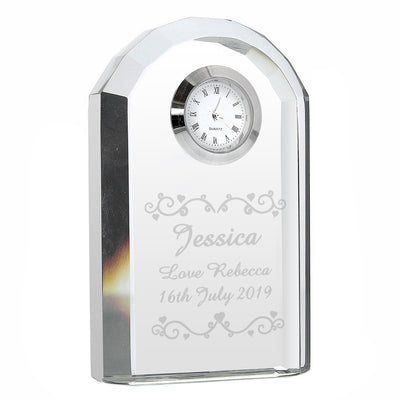 Personalised Memento Clocks & Watches Personalised Heart Swirl Crystal Clock