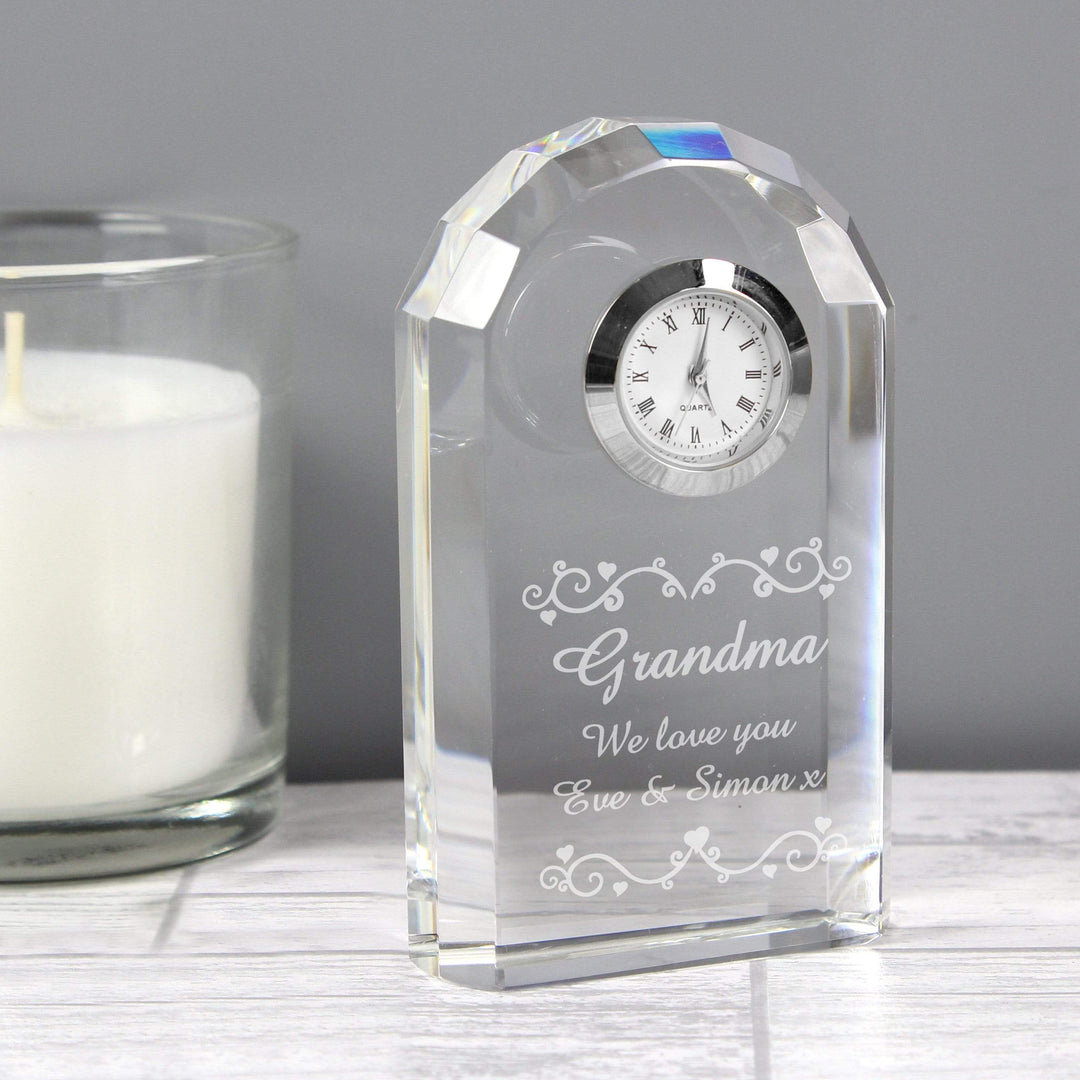 Personalised Memento Clocks &amp; Watches Personalised Heart Swirl Crystal Clock