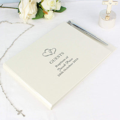 Personalised Memento Photo Frames, Albums and Guestbooks Personalised Hearts Design Hardback Guest Book & Pen
