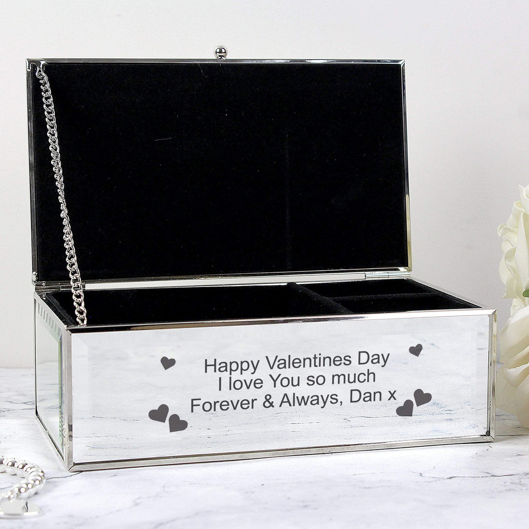 Personalised Memento Trinket, Jewellery &amp; Keepsake Boxes Personalised Hearts Mirrored Jewellery Box