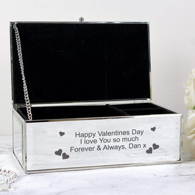 Personalised Memento Trinket, Jewellery & Keepsake Boxes Personalised Hearts Mirrored Jewellery Box