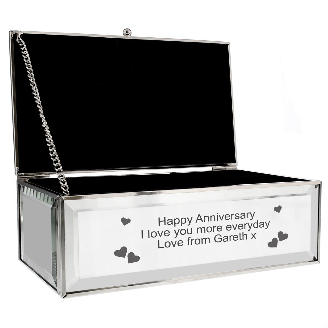 Personalised Memento Trinket, Jewellery &amp; Keepsake Boxes Personalised Hearts Mirrored Jewellery Box