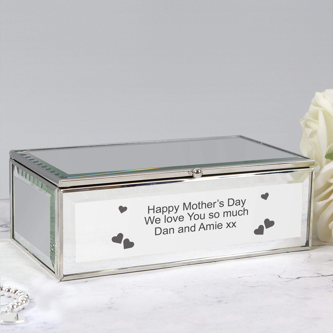 Personalised Memento Trinket, Jewellery &amp; Keepsake Boxes Personalised Hearts Mirrored Jewellery Box