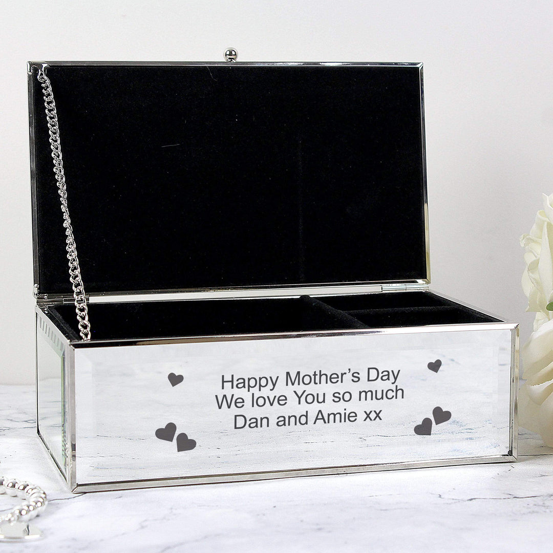Personalised Memento Trinket, Jewellery &amp; Keepsake Boxes Personalised Hearts Mirrored Jewellery Box