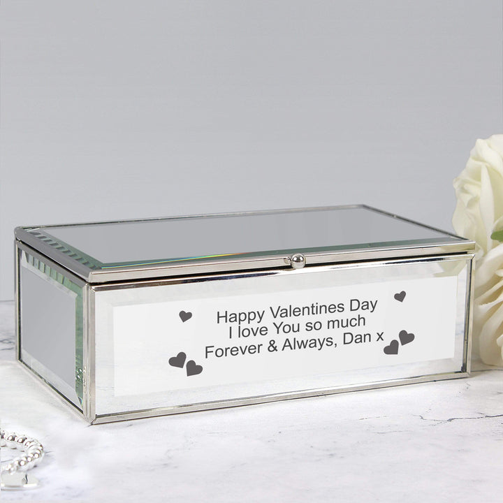 Personalised Memento Trinket, Jewellery &amp; Keepsake Boxes Personalised Hearts Mirrored Jewellery Box