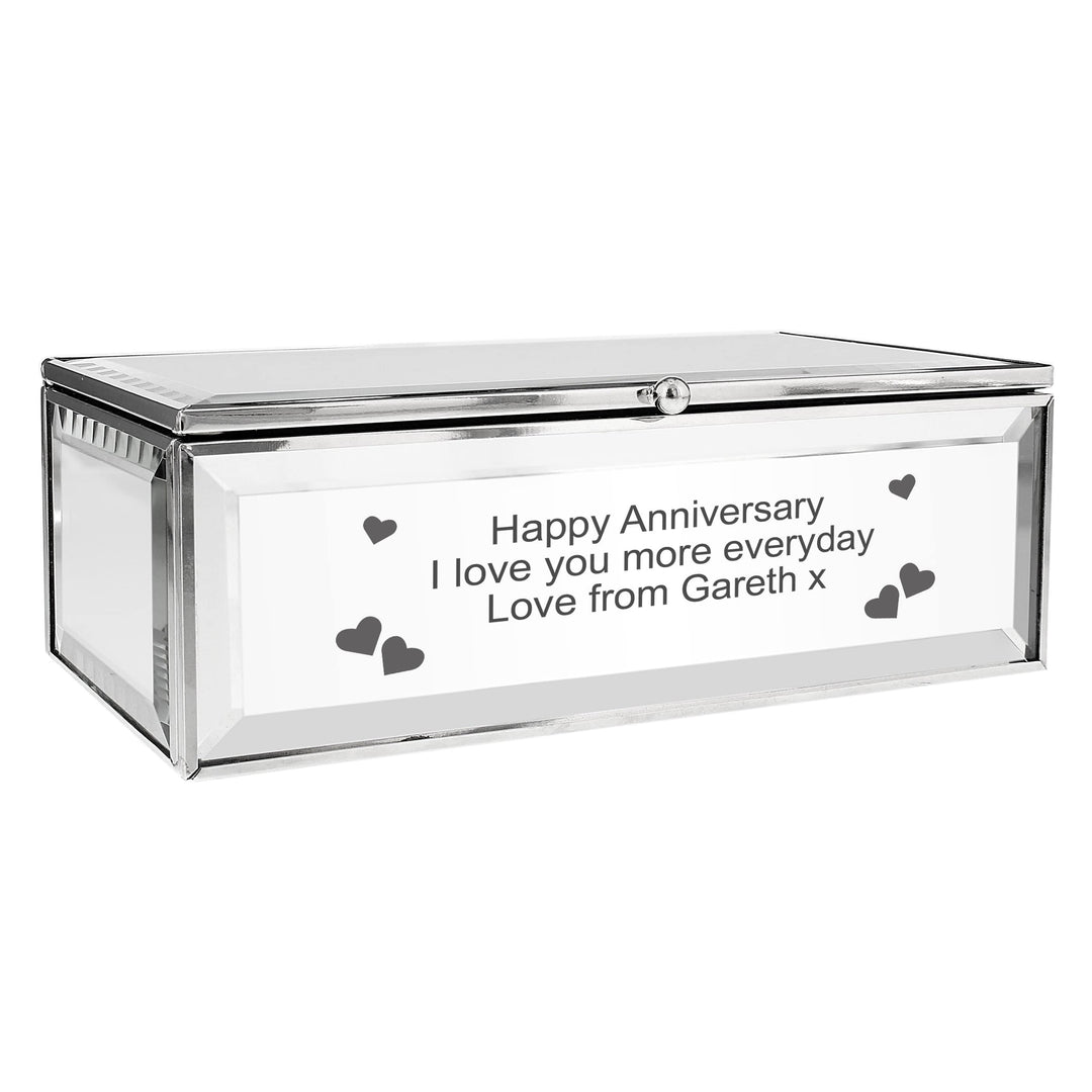 Personalised Memento Trinket, Jewellery &amp; Keepsake Boxes Personalised Hearts Mirrored Jewellery Box