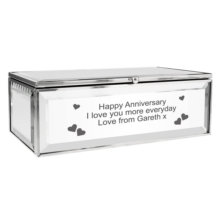 Personalised Memento Trinket, Jewellery &amp; Keepsake Boxes Personalised Hearts Mirrored Jewellery Box