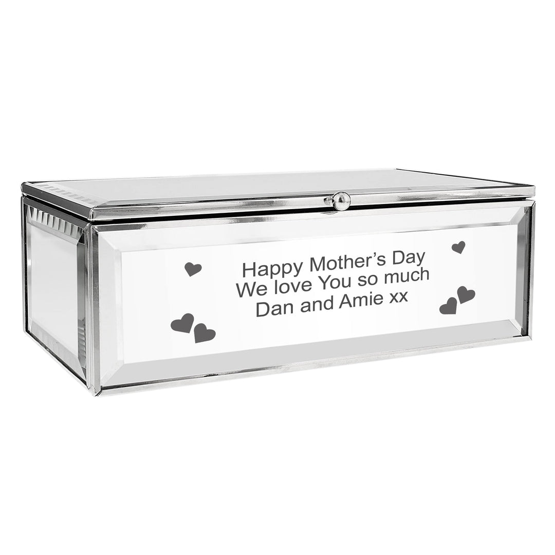 Personalised Memento Trinket, Jewellery &amp; Keepsake Boxes Personalised Hearts Mirrored Jewellery Box
