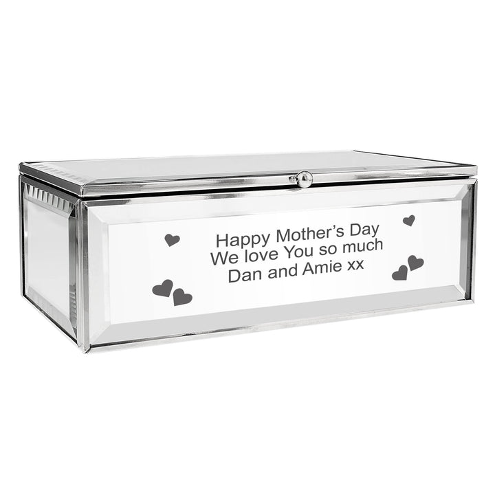 Personalised Memento Trinket, Jewellery &amp; Keepsake Boxes Personalised Hearts Mirrored Jewellery Box