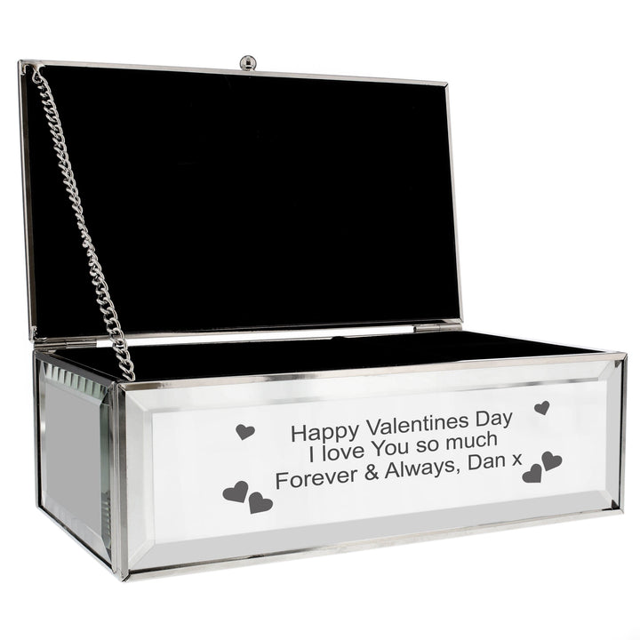 Personalised Memento Trinket, Jewellery &amp; Keepsake Boxes Personalised Hearts Mirrored Jewellery Box
