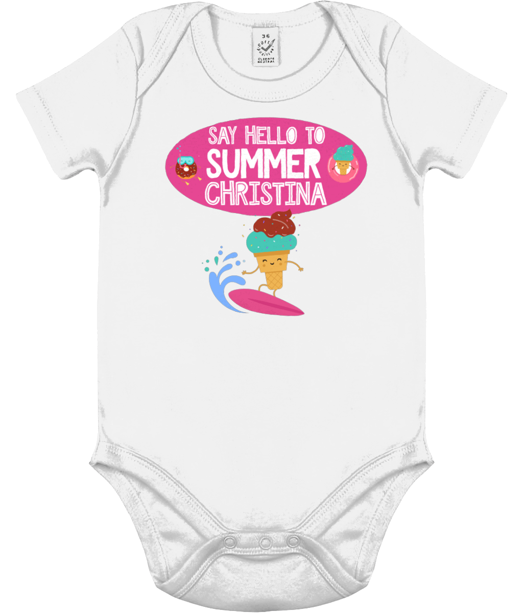 The Little Personal Shop Babygrow / 0-3 months / White Personalised Hello Summer