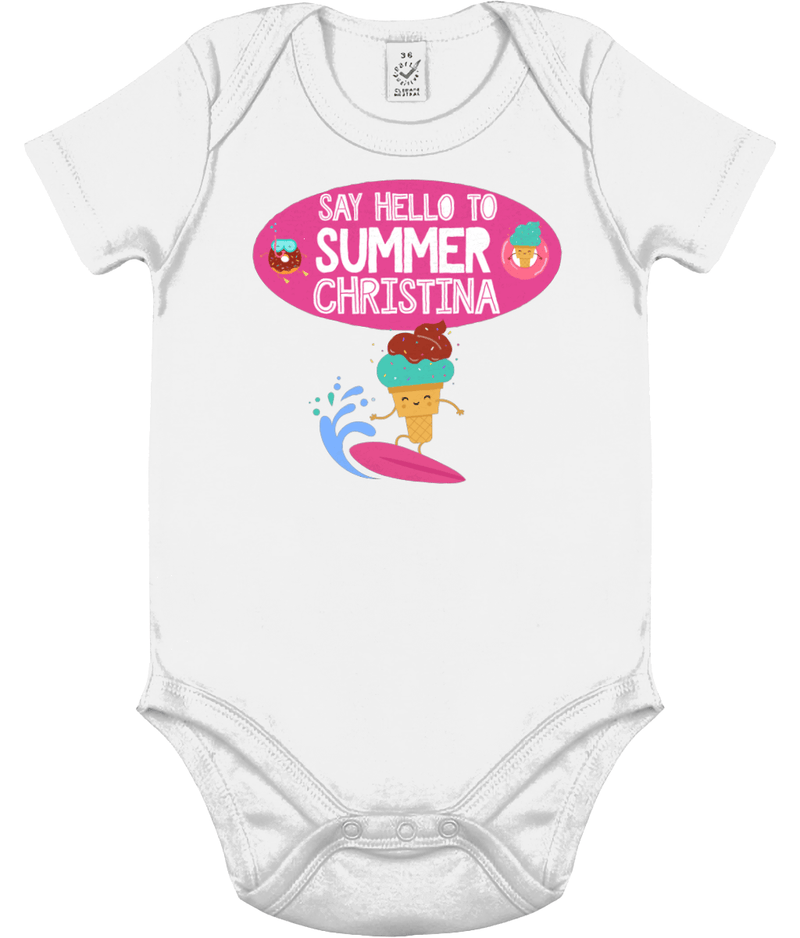 The Little Personal Shop Babygrow / 0-3 months / White Personalised Hello Summer