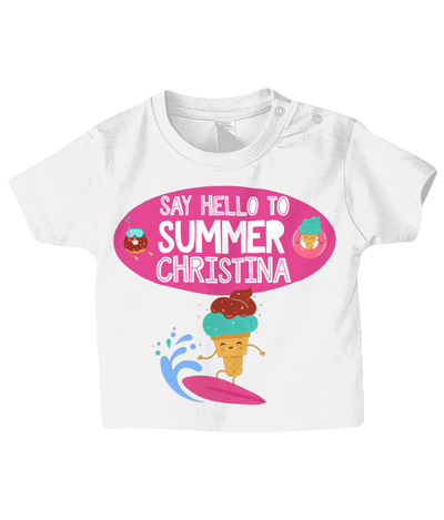 The Little Personal Shop T-Shirt / 0-3 months / White Personalised Hello Summer