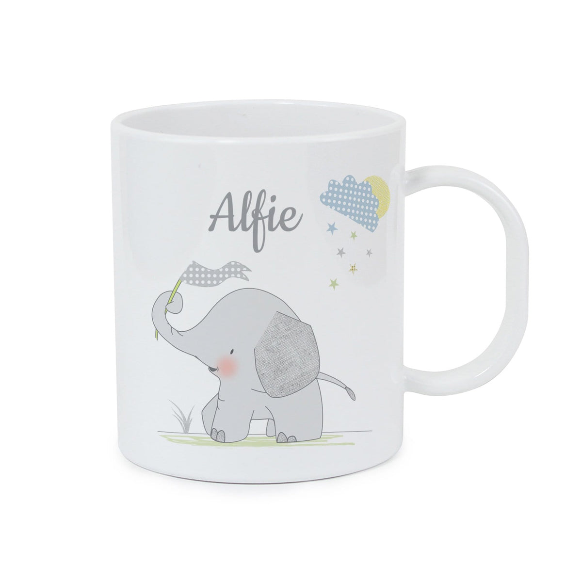 Personalised Memento Mealtime Essentials Personalised Hessian Elephant Plastic Mug